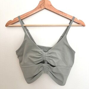 Athleta Ruched Front Cutout Sports Bra Sage Green Small Adjustable Straps Yoga